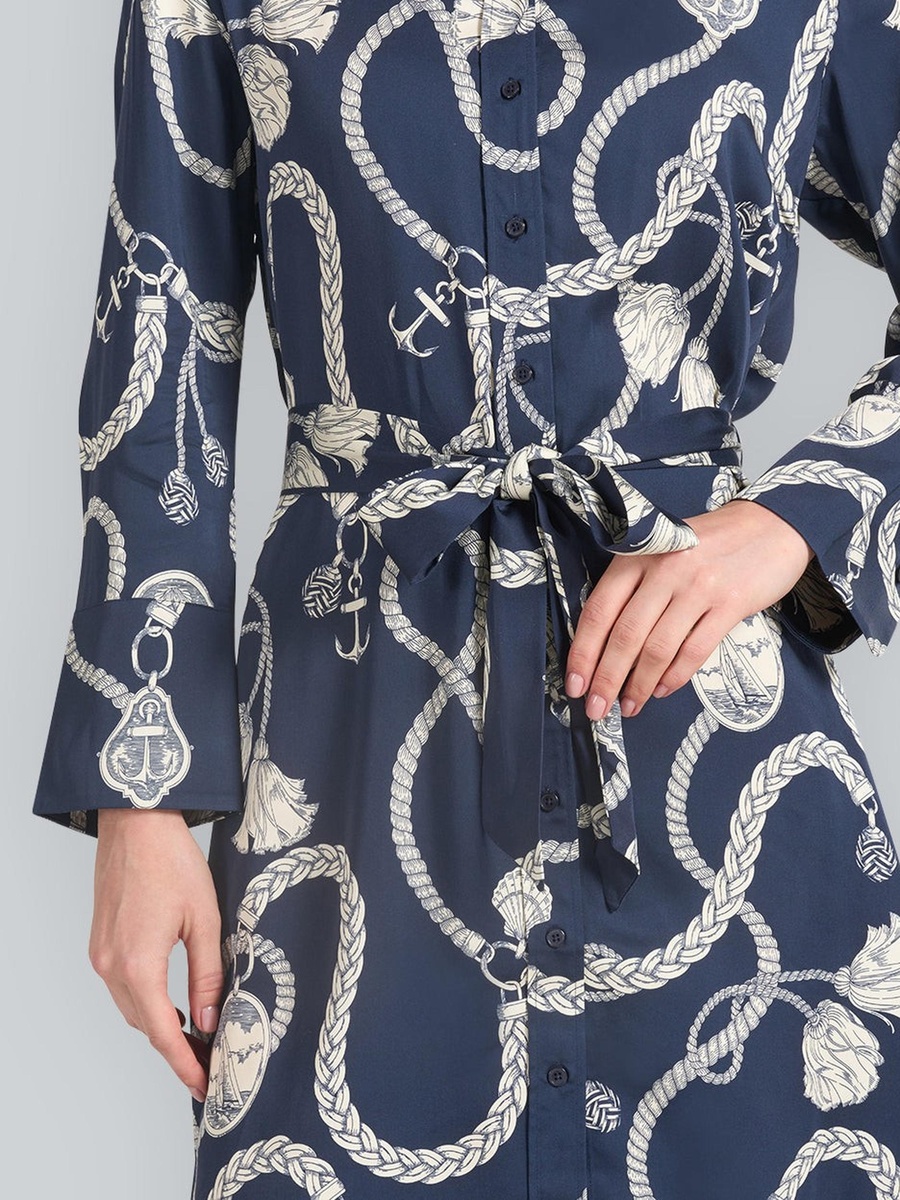 Blue Sailing Print Shirt Mini Dress