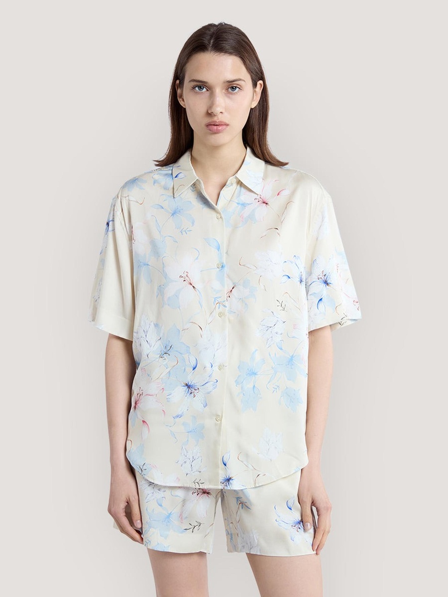 Cream Regular Fit Floral Print Shirt