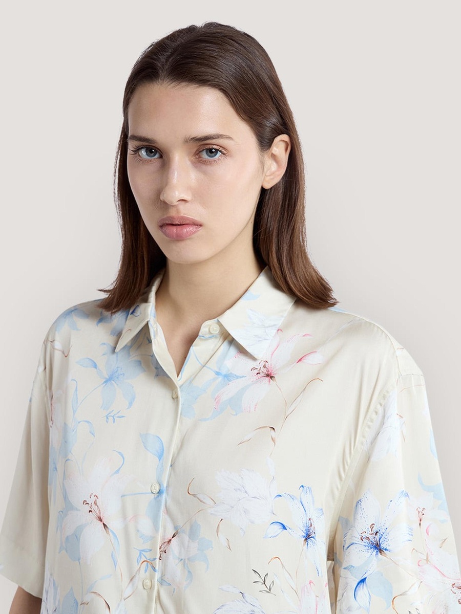 Cream Regular Fit Floral Print Shirt