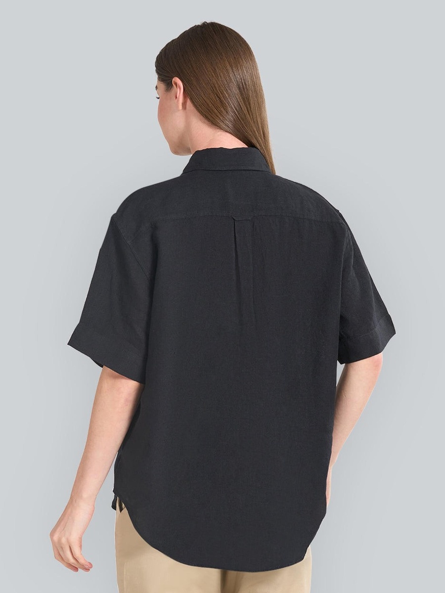 Black Linen Relaxed Fit Short Sleeve Shirt