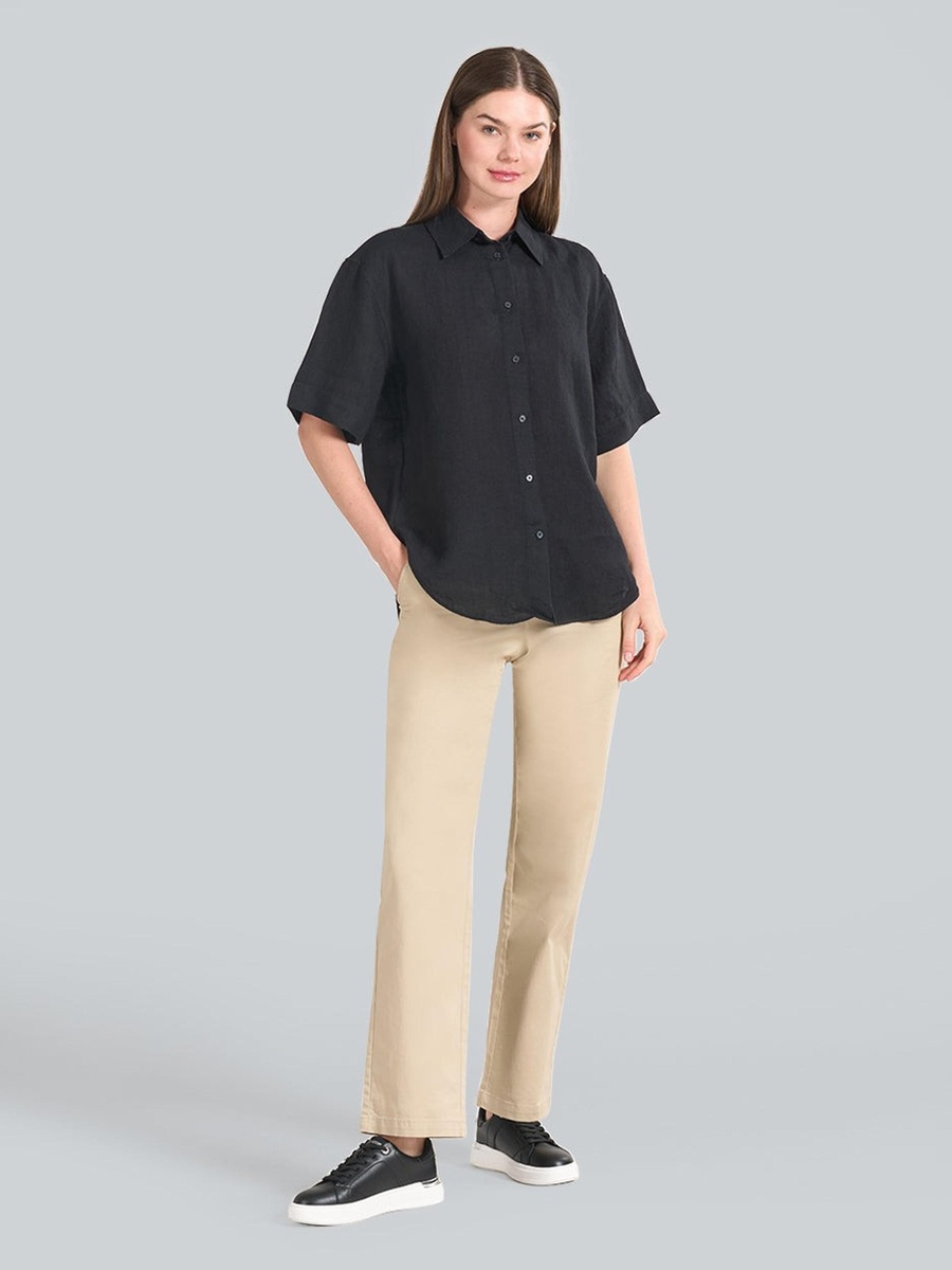 Black Linen Relaxed Fit Short Sleeve Shirt