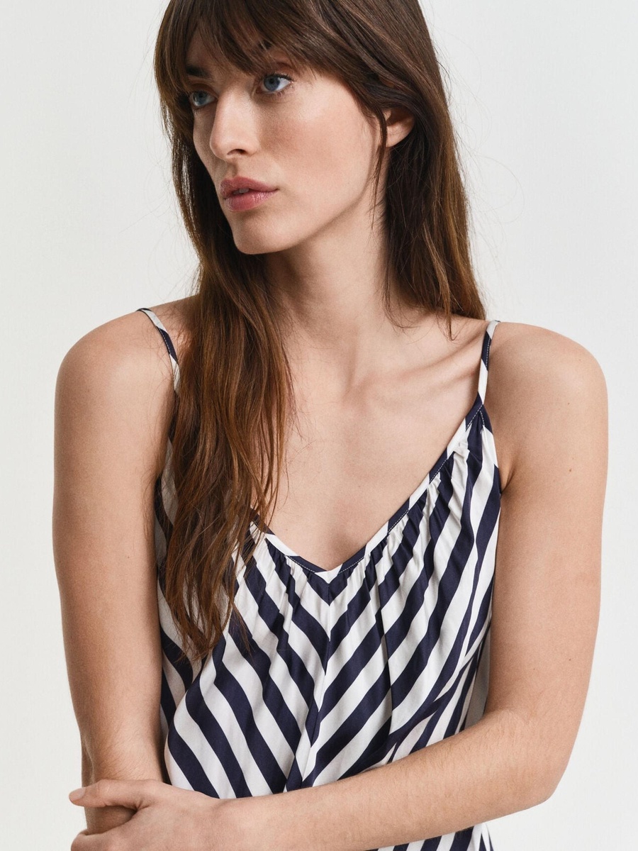 Blue Chevron Striped Strappy Maxi Dress