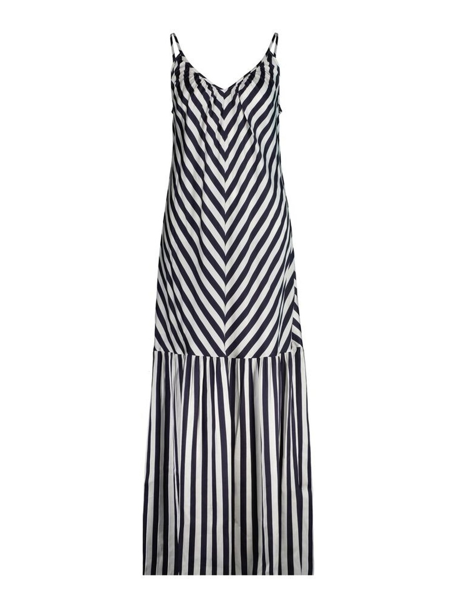 Blue Chevron Striped Strappy Maxi Dress