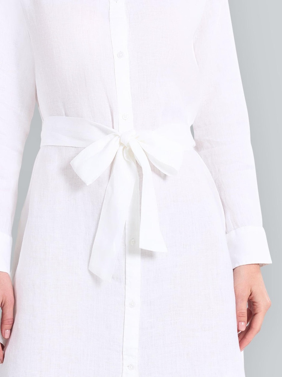 White Belted Linen Shirt Mini Dress For Women at Kuwait | Styli
