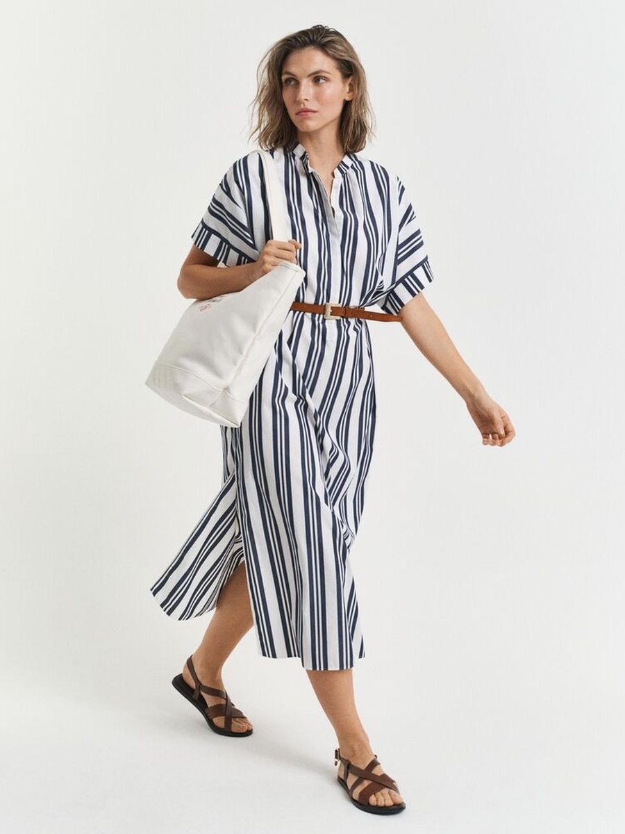 Blue Oversized Striped Maxi Dress