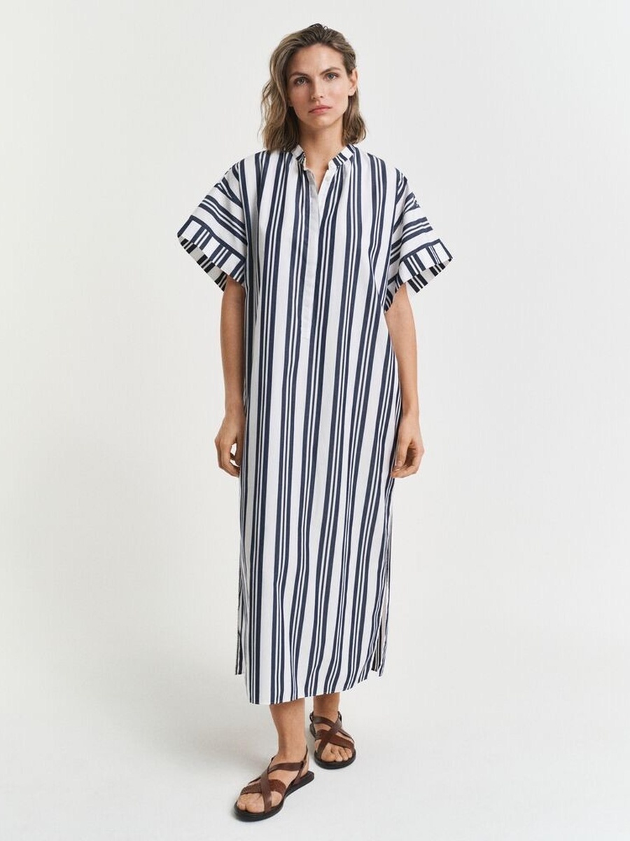 Blue Oversized Striped Maxi Dress