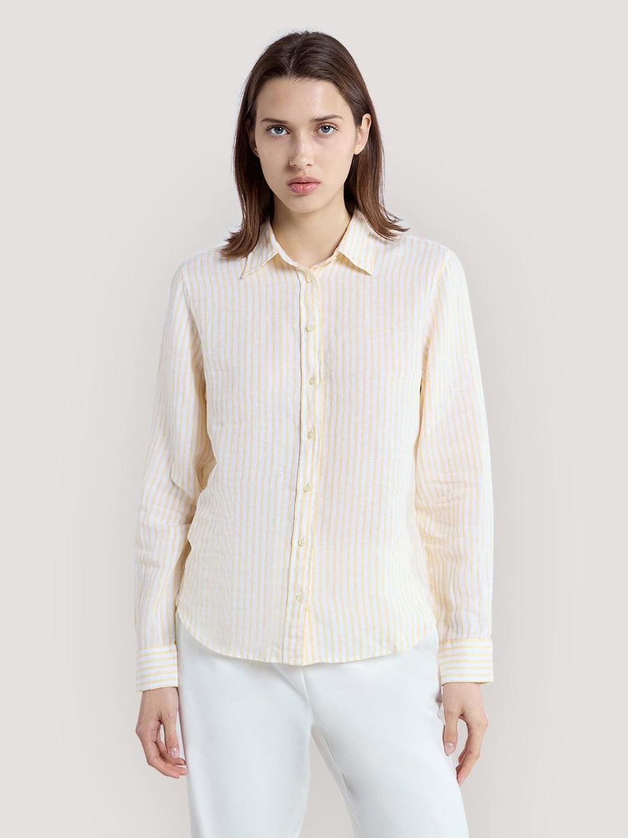 Yellow Regular Fit Striped Linen Shirt