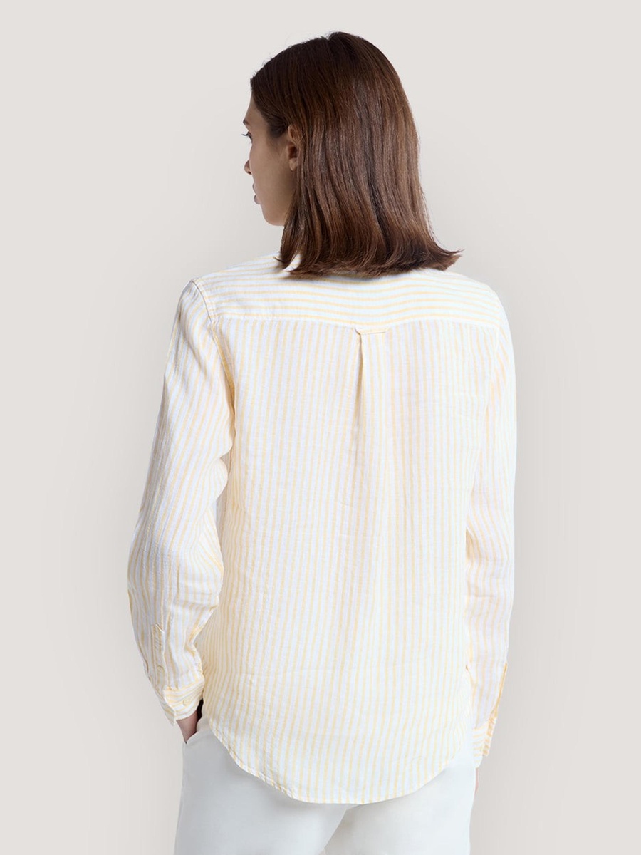 Yellow Regular Fit Striped Linen Shirt
