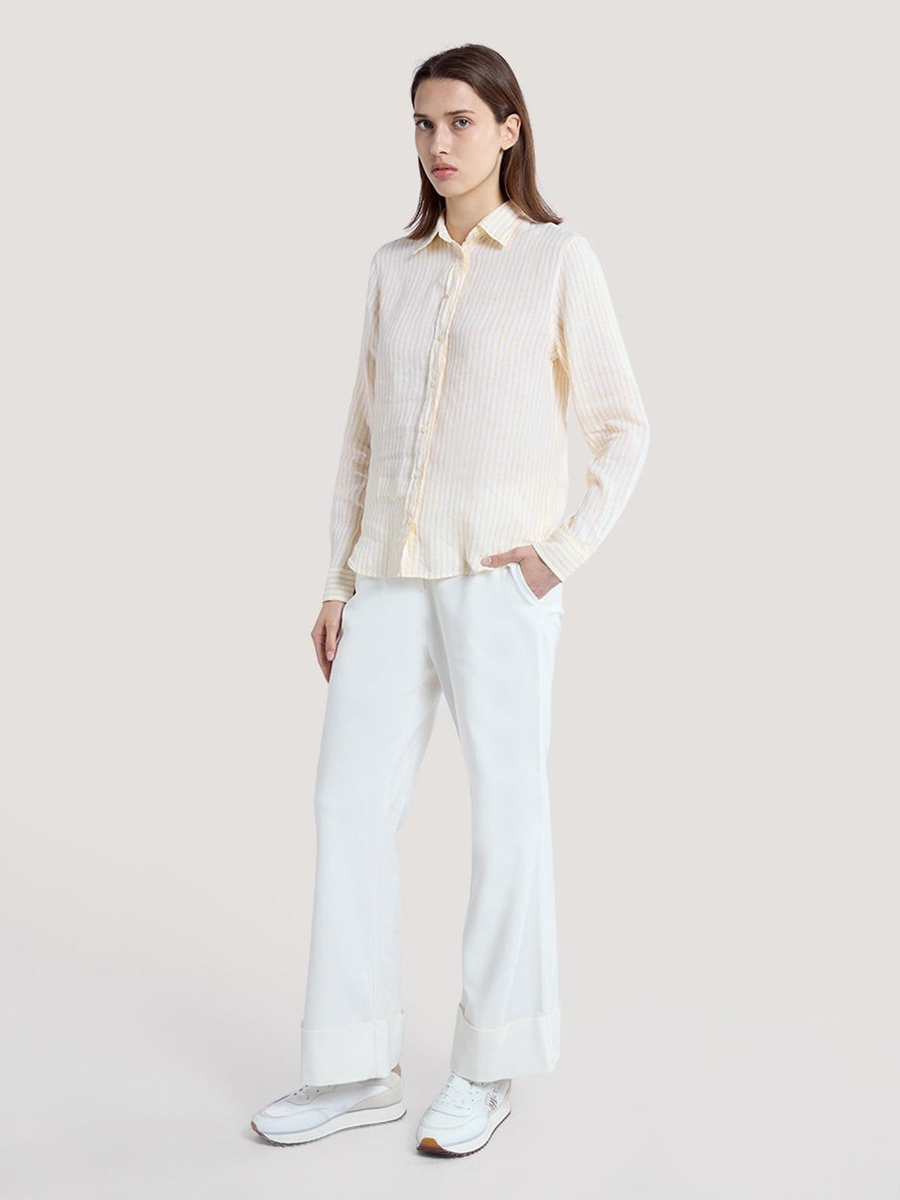 Yellow Regular Fit Striped Linen Shirt