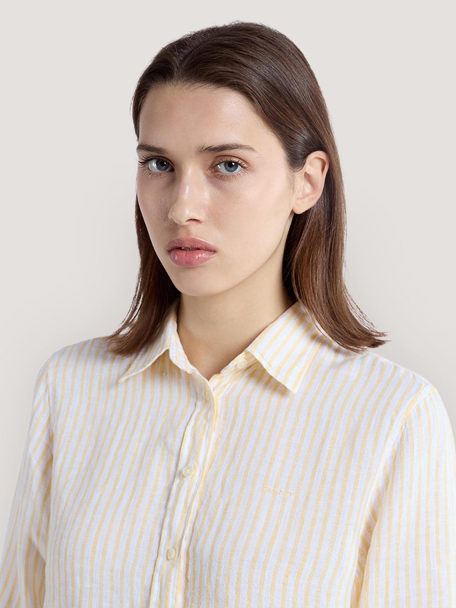 Yellow Regular Fit Striped Linen Shirt