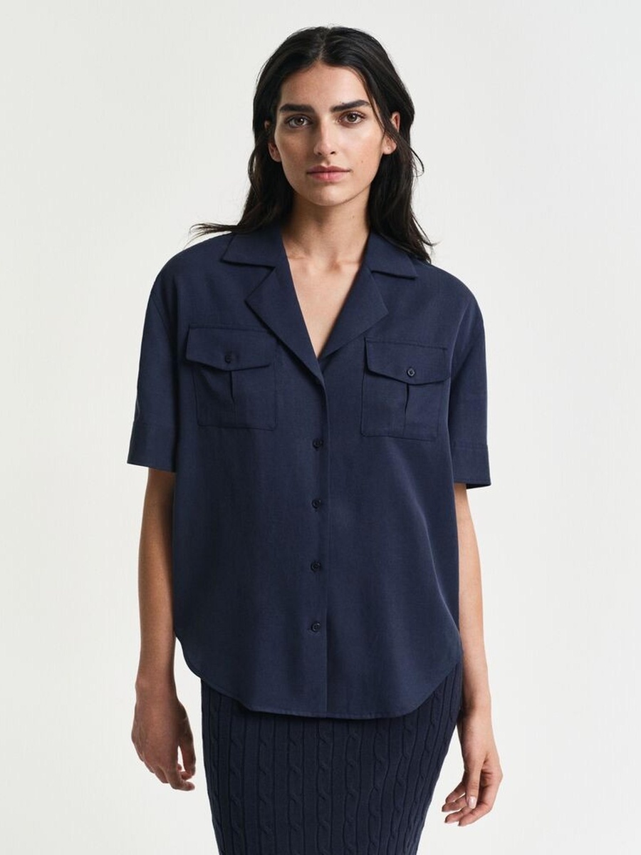 Navy Blue Relaxed Fit Pocket Detail Shirt