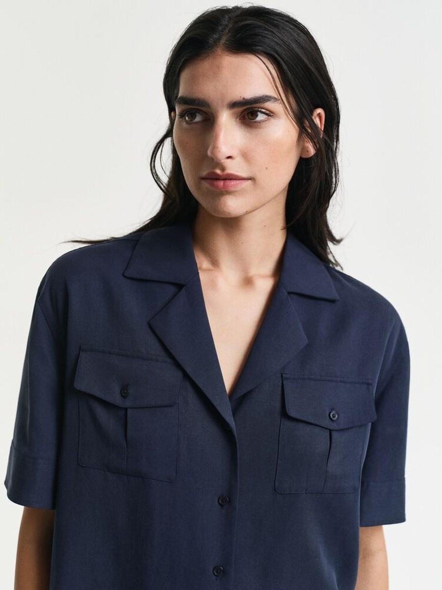 Navy Blue Relaxed Fit Pocket Detail Shirt