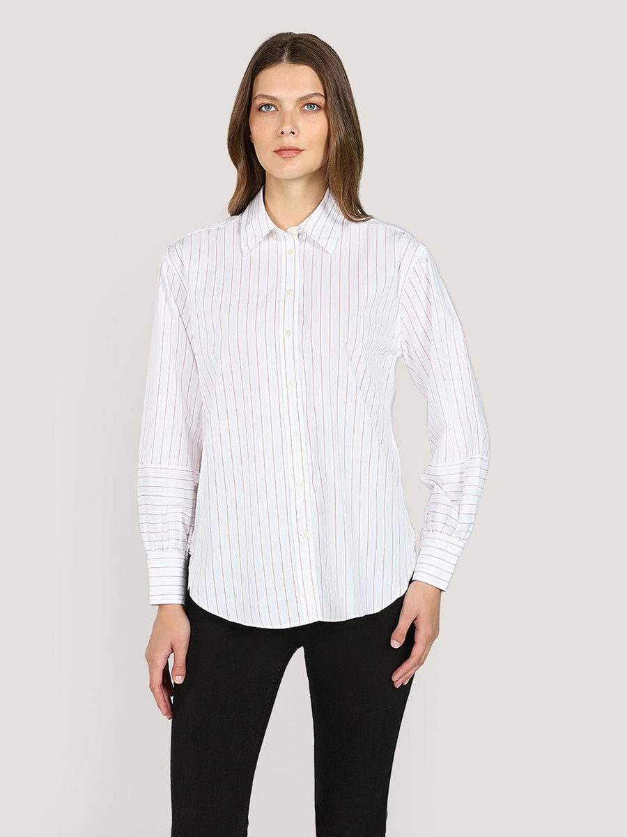 White Relaxed Fit Striped Long Sleeve Shirt