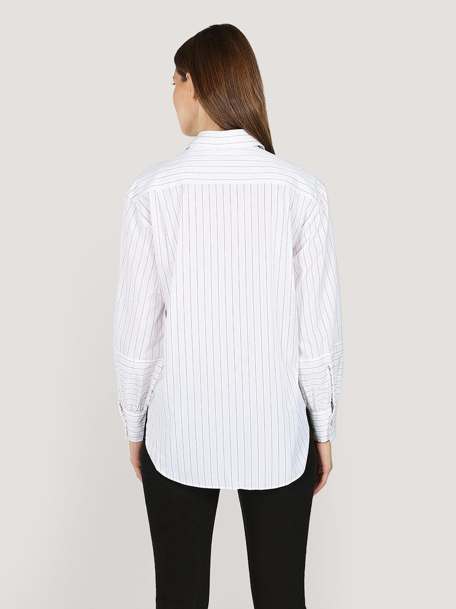 White Relaxed Fit Striped Long Sleeve Shirt
