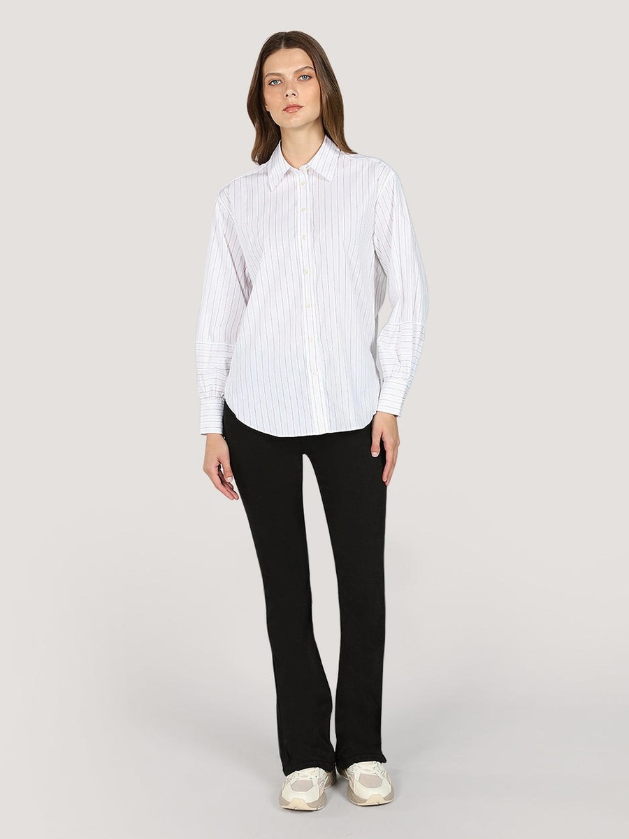 White Relaxed Fit Striped Long Sleeve Shirt