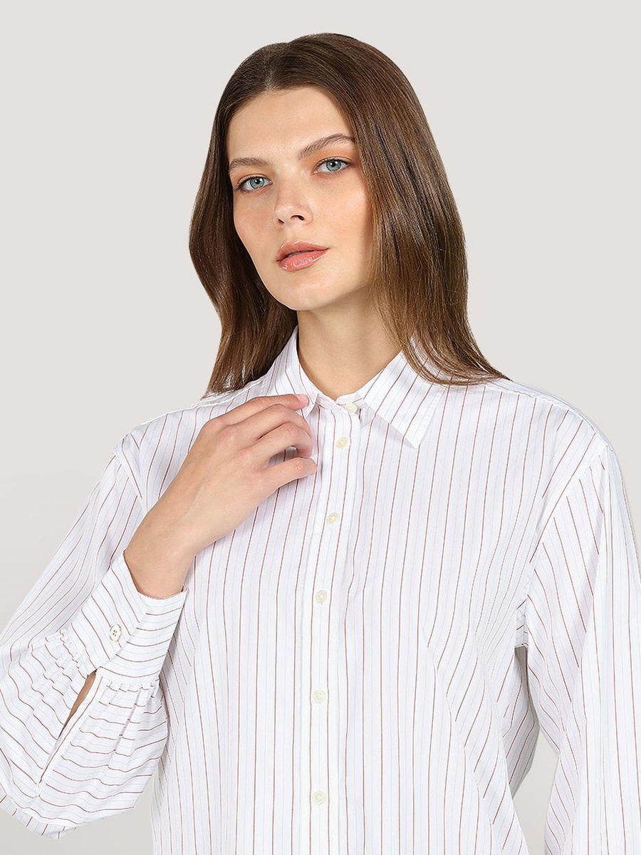 White Relaxed Fit Striped Long Sleeve Shirt