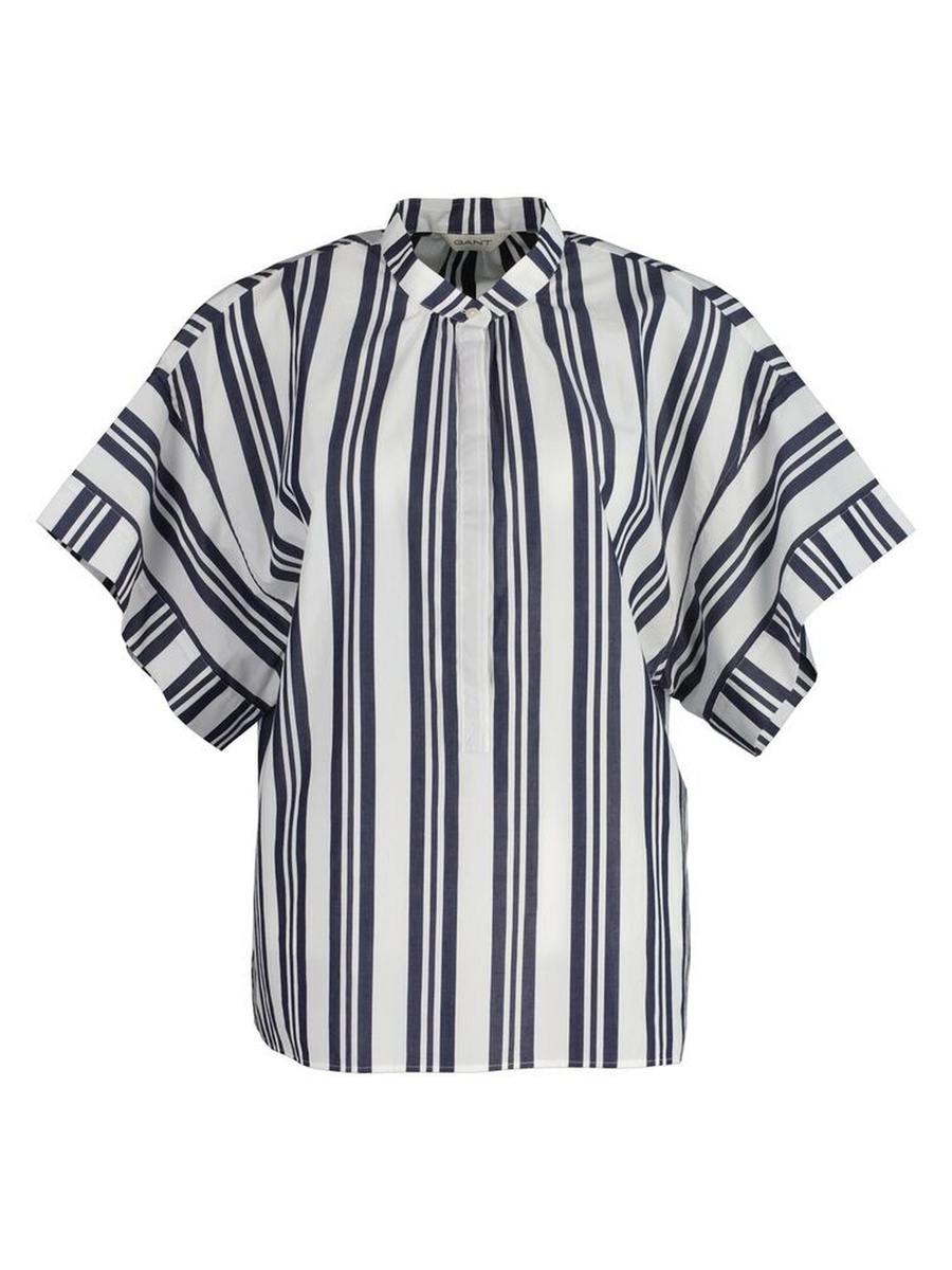 Blue Oversized Striped Popover Shirt