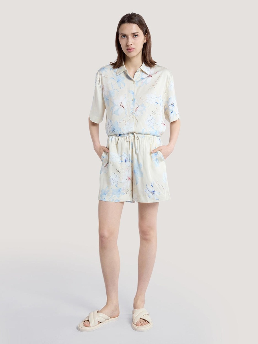 Cream Relaxed Fit Floral Print Shorts