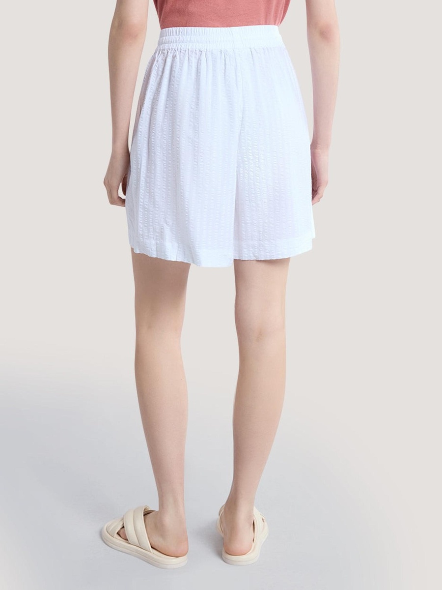 White Tonal Striped Seersucker Shorts