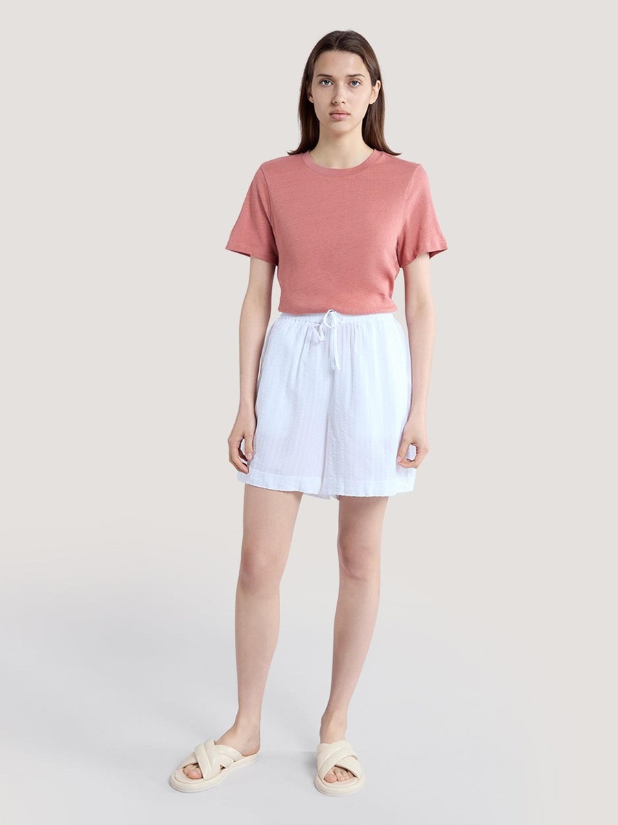White Tonal Striped Seersucker Shorts