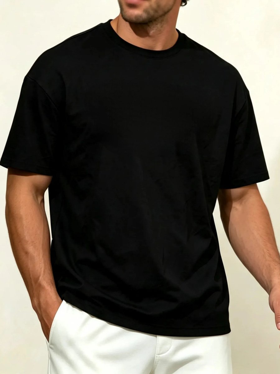 Men 100% Cotton Black Round Neck T-Shirt