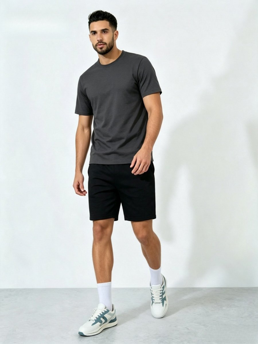 Men Solid Round Neck T-Shirt and Shorts Co-Ords