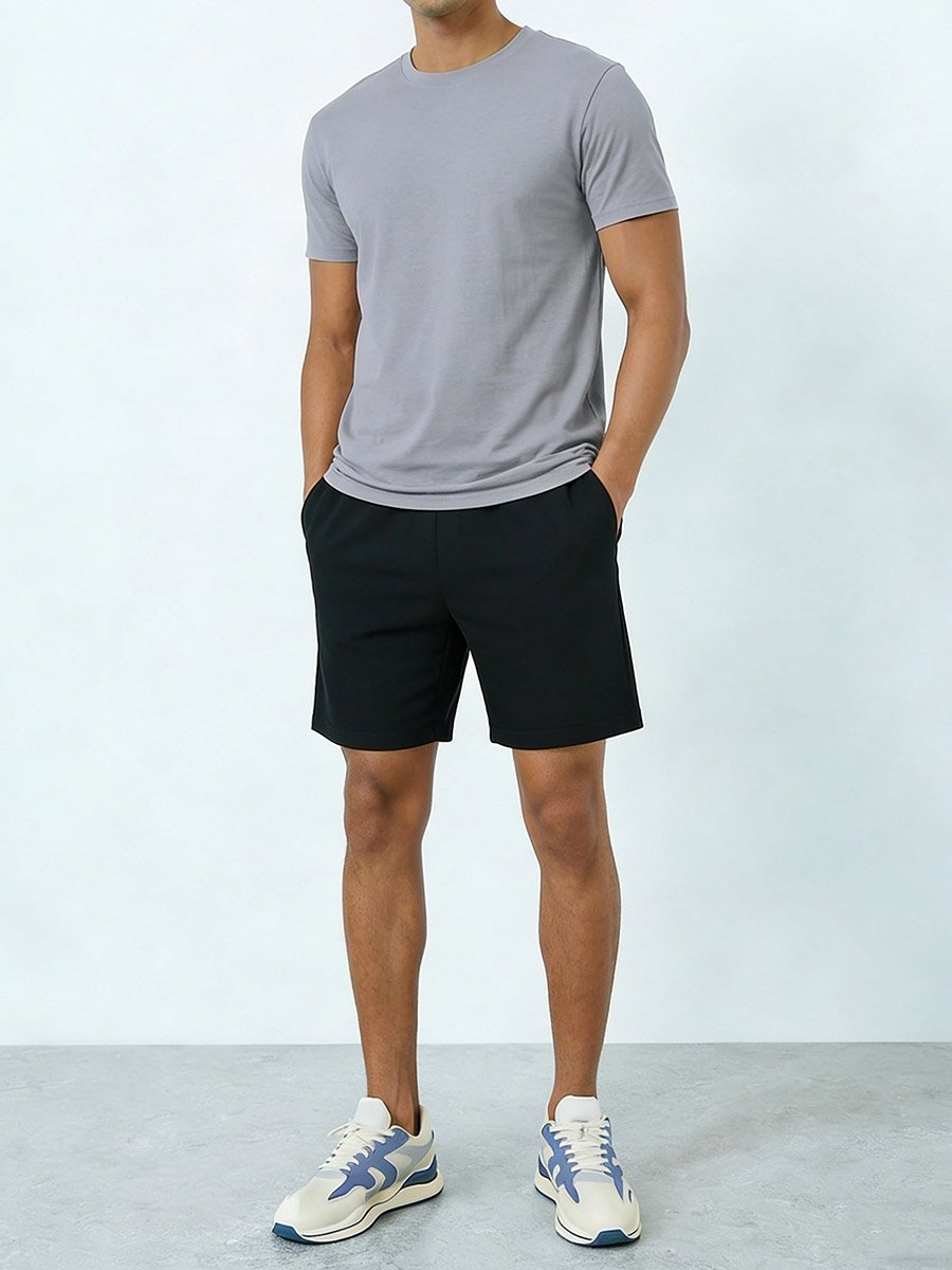 Men Solid Round Neck T-Shirt and Shorts Co-Ords