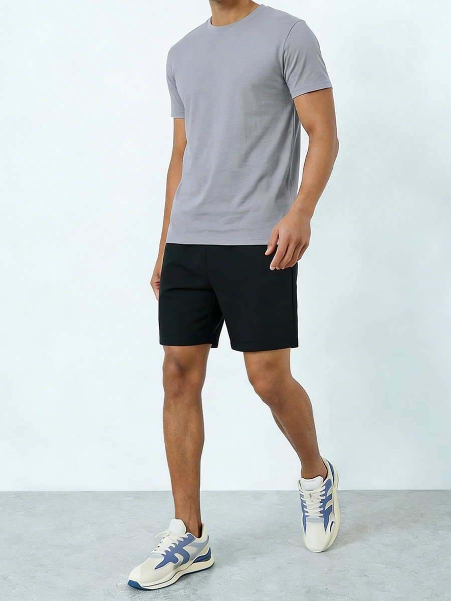 Men Solid Round Neck T-Shirt and Shorts Co-Ords