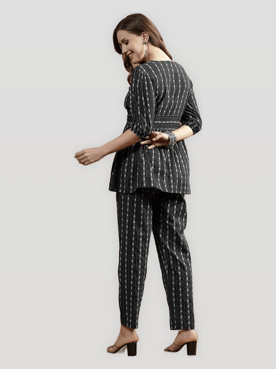 Black V Neck Cotton Top and Pants Co-Ord Set
