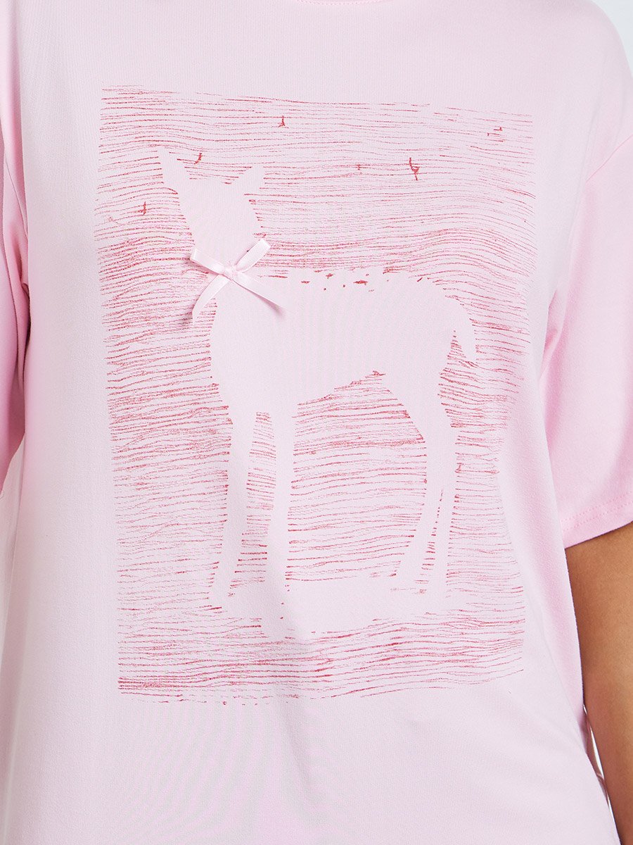 Pink Graphic Print Short Sleeve Oversized T-Shirt