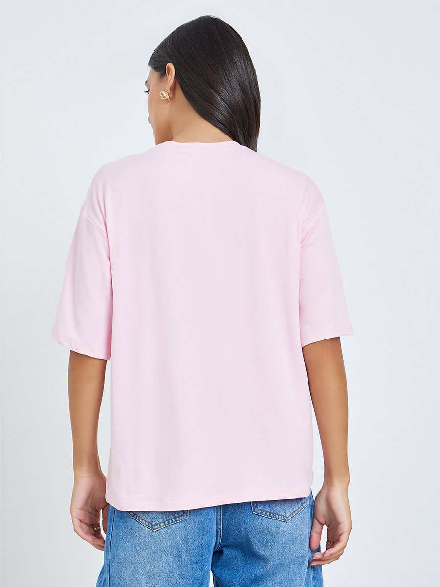 Pink Graphic Print Short Sleeve Oversized T-Shirt
