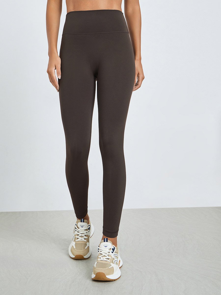 Brown Half Panel Rib Textured Full Zip Up Jacket and Leggings Set