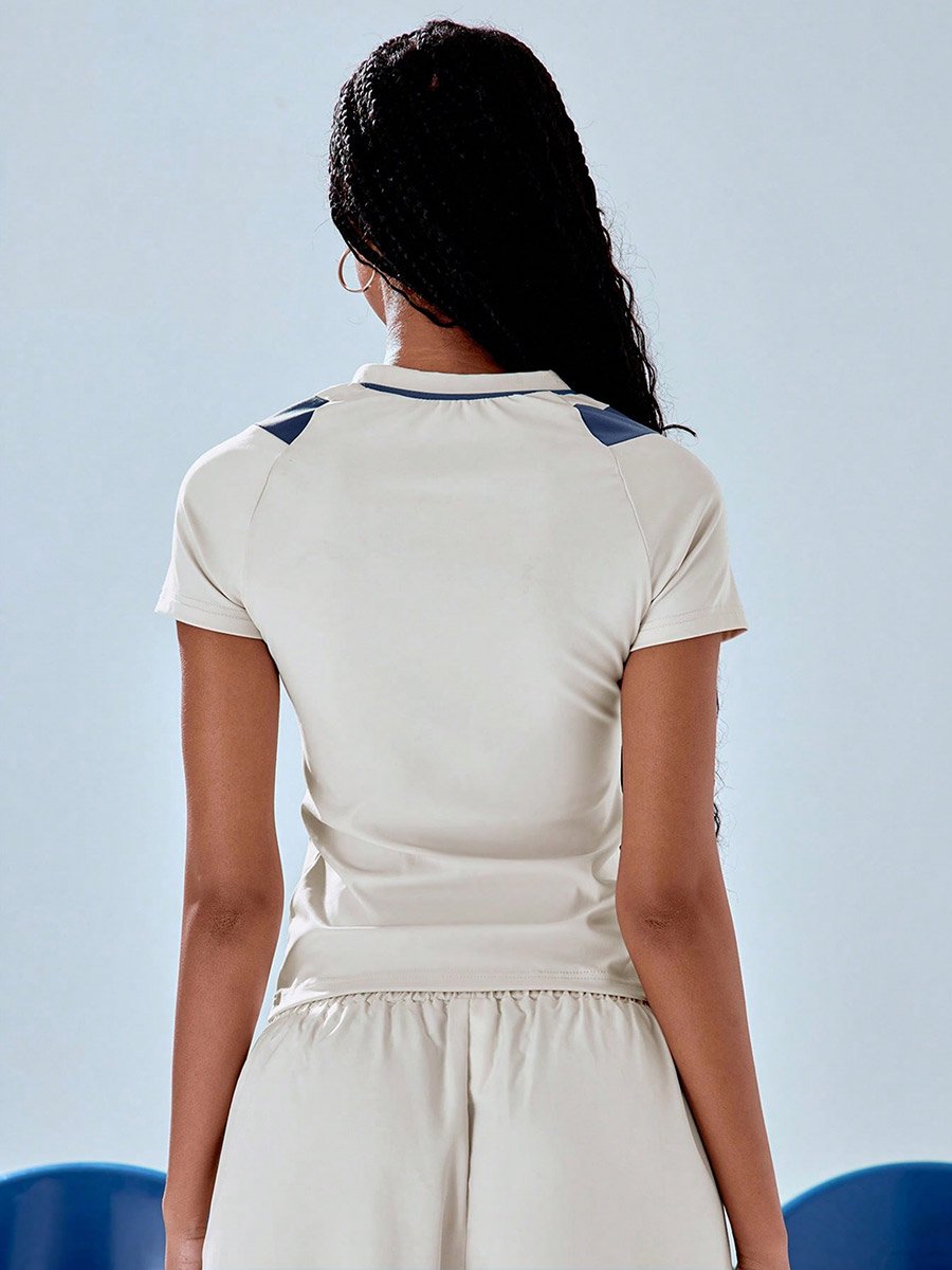 White Contrast Trim V Neck Raglan Sleeve T-Shirt