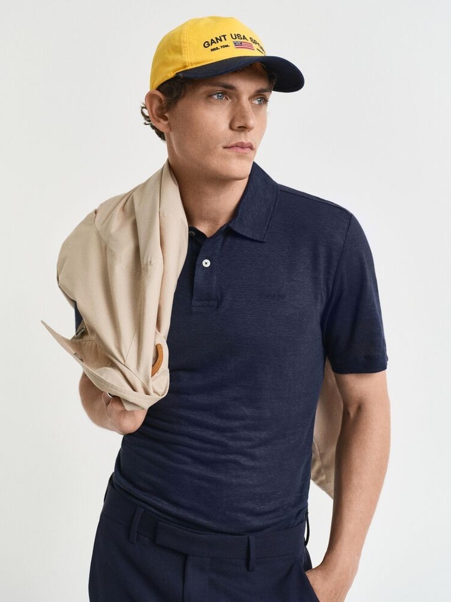 Men Linen Pique Polo