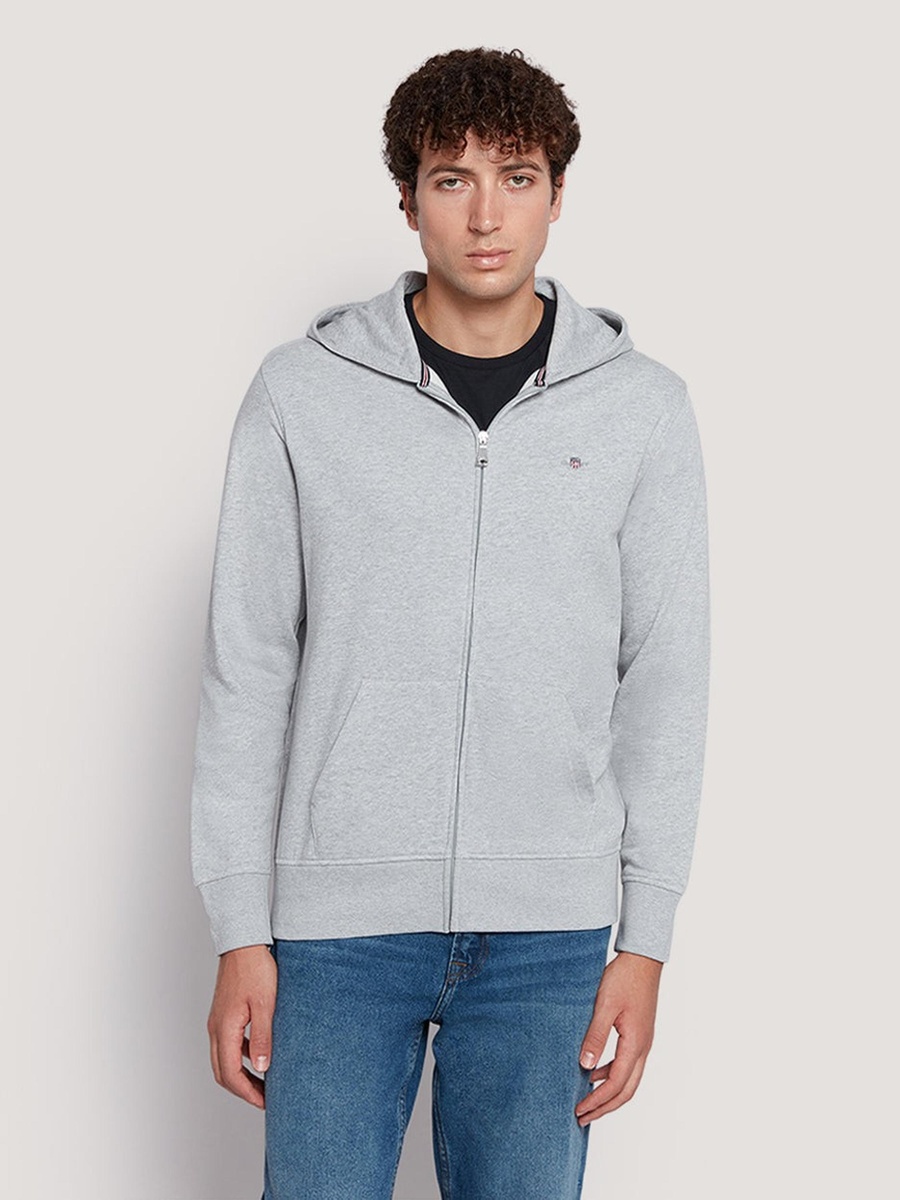 Men Shield Logo Full Zip Cotton Hoodie