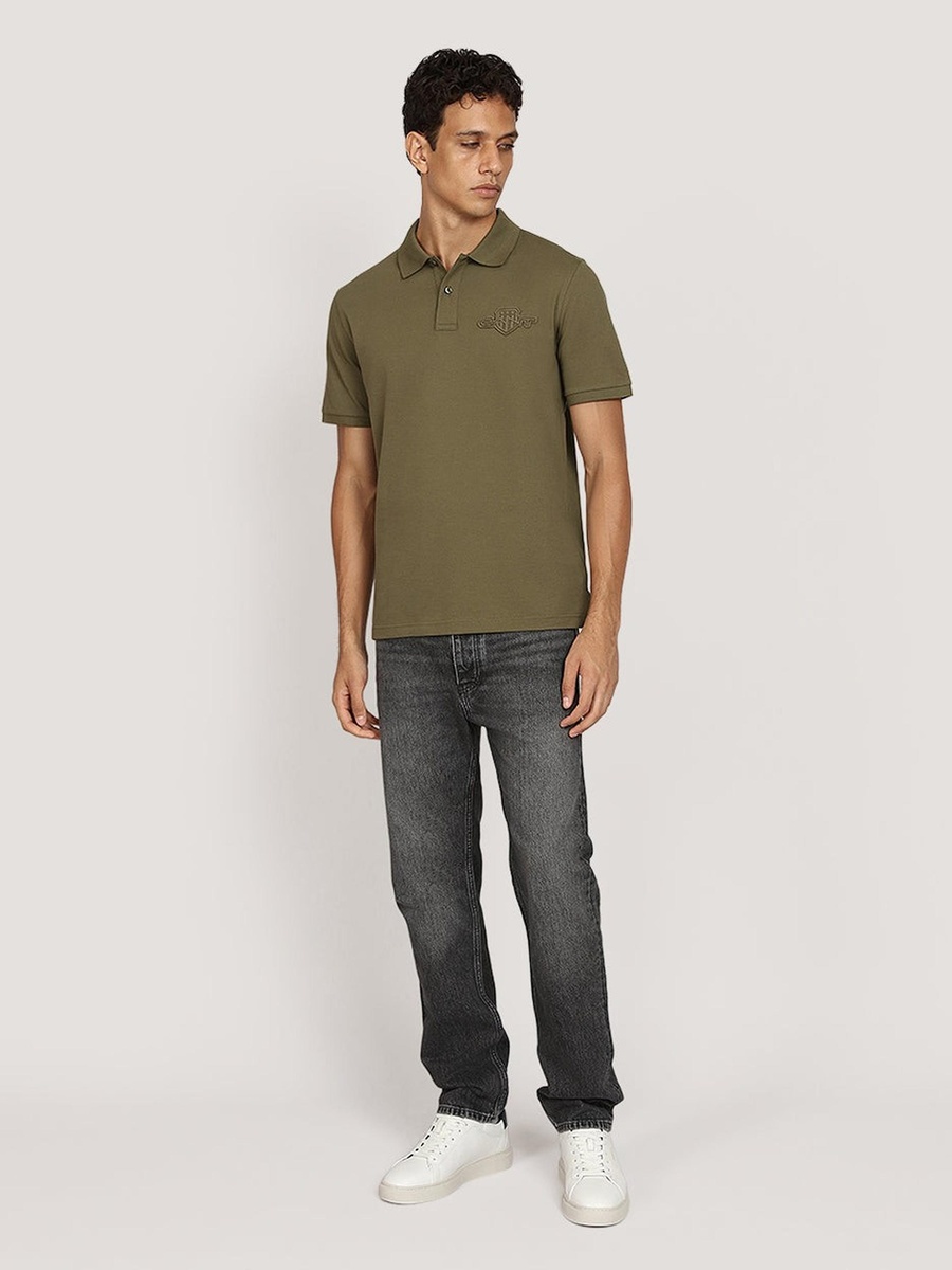 Men Regular Tonal Shield Short Sleeve Polo