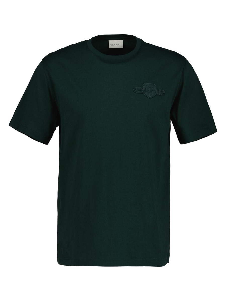 Men Regular Fit Tonal Shield Short Sleeve T-Shirt