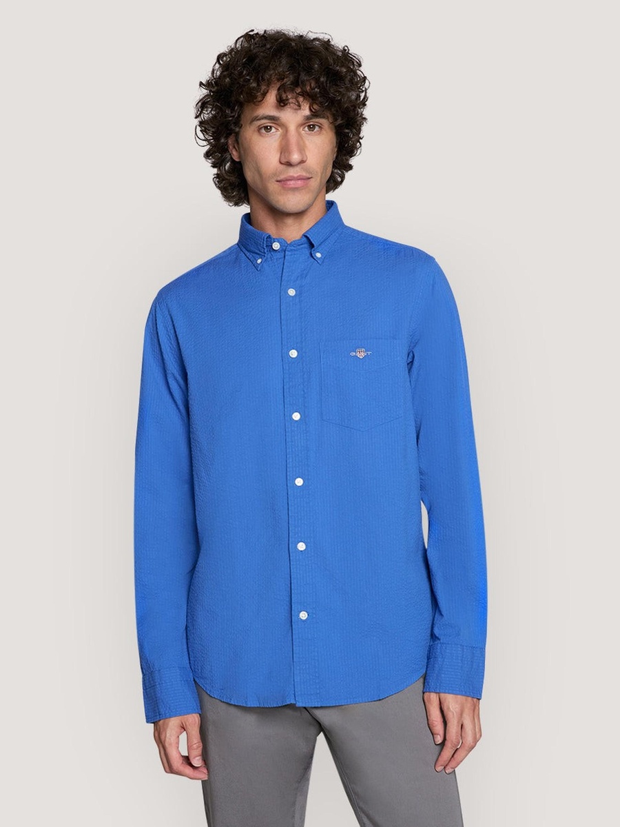 Men Regular Solid Seersucker Shirt
