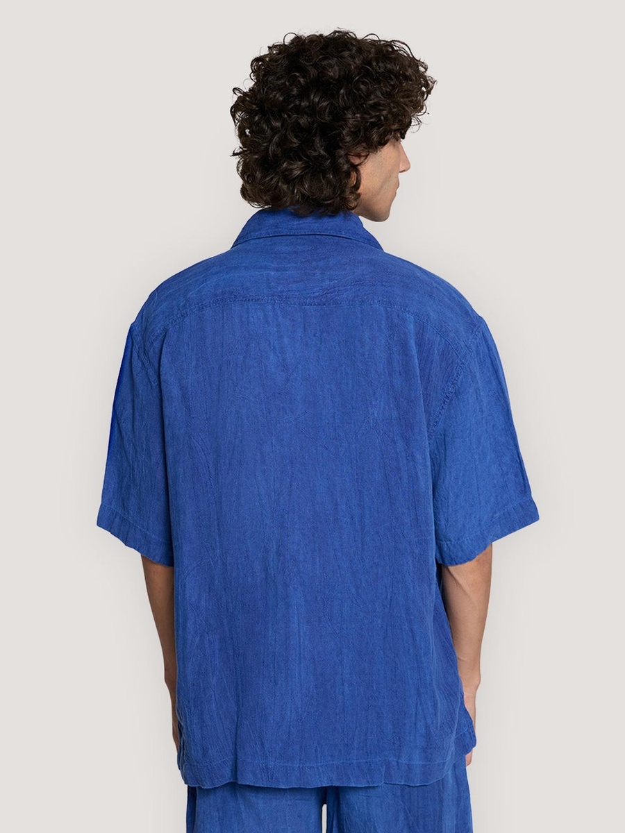 Men Relaxed Fit Linen Short Sleeve Shirt