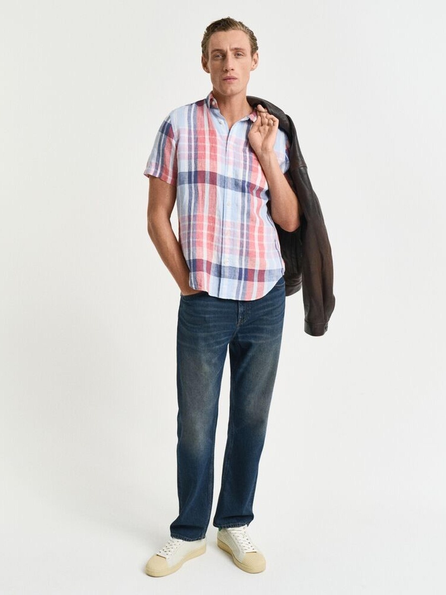 Men Regular Fit Linen Madras Shirt