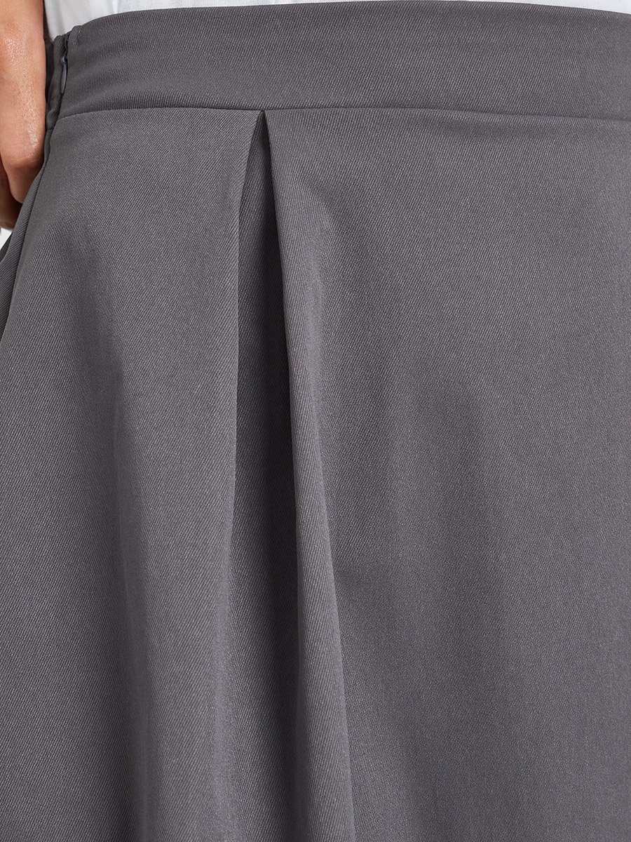 Charcoal A-Line Maxi Skirt with Fold Pleat