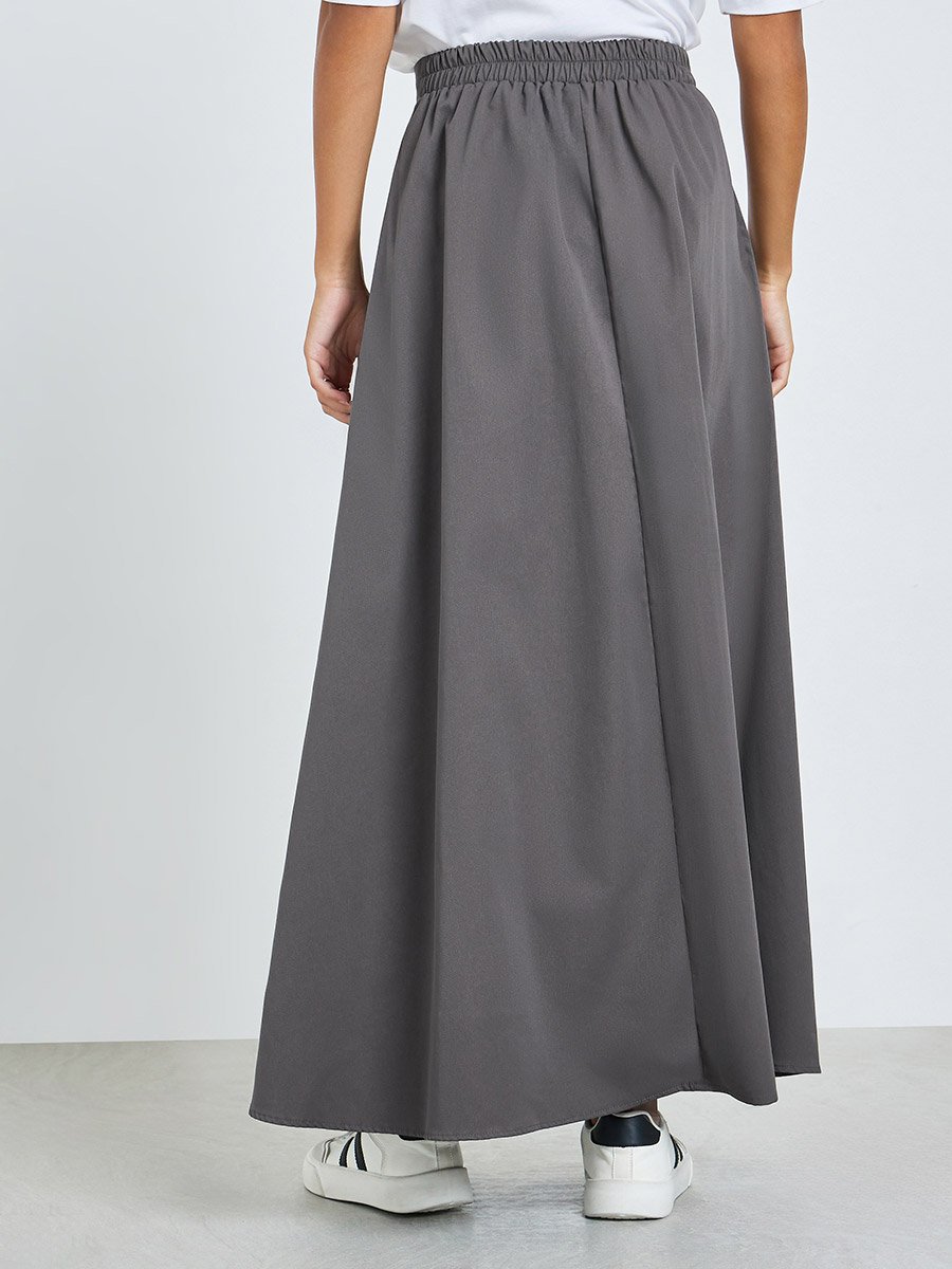 Charcoal A-Line Maxi Skirt with Fold Pleat
