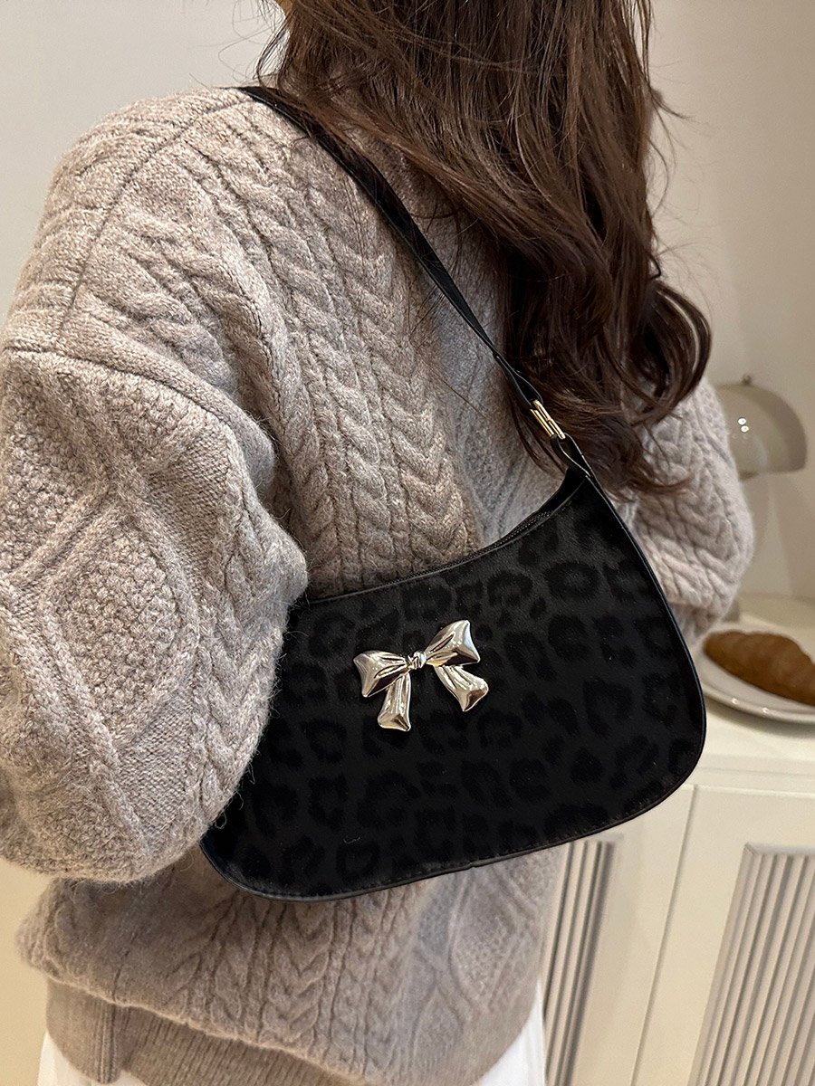Leopard Print Bow Detail Shoulder Bag