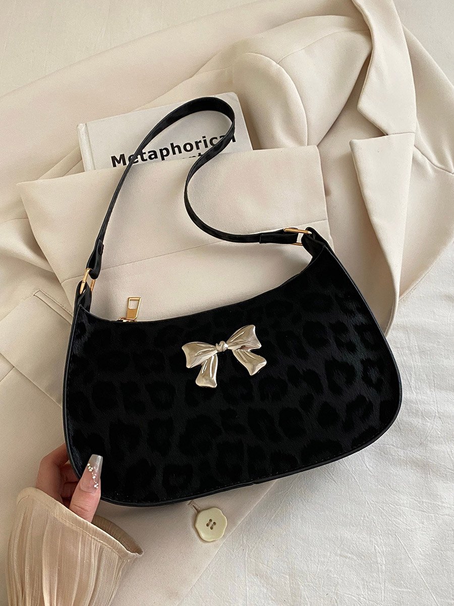 Leopard Print Bow Detail Shoulder Bag