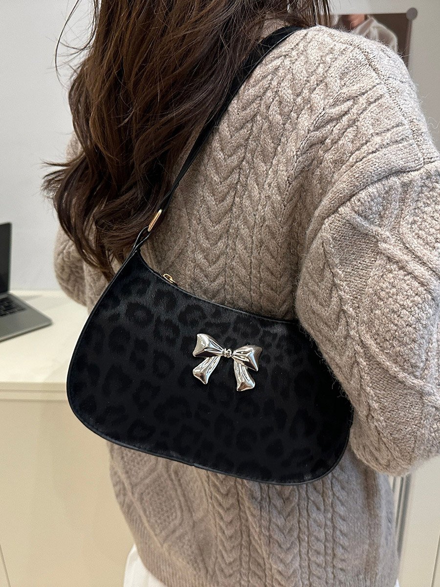 Leopard Print Bow Detail Shoulder Bag