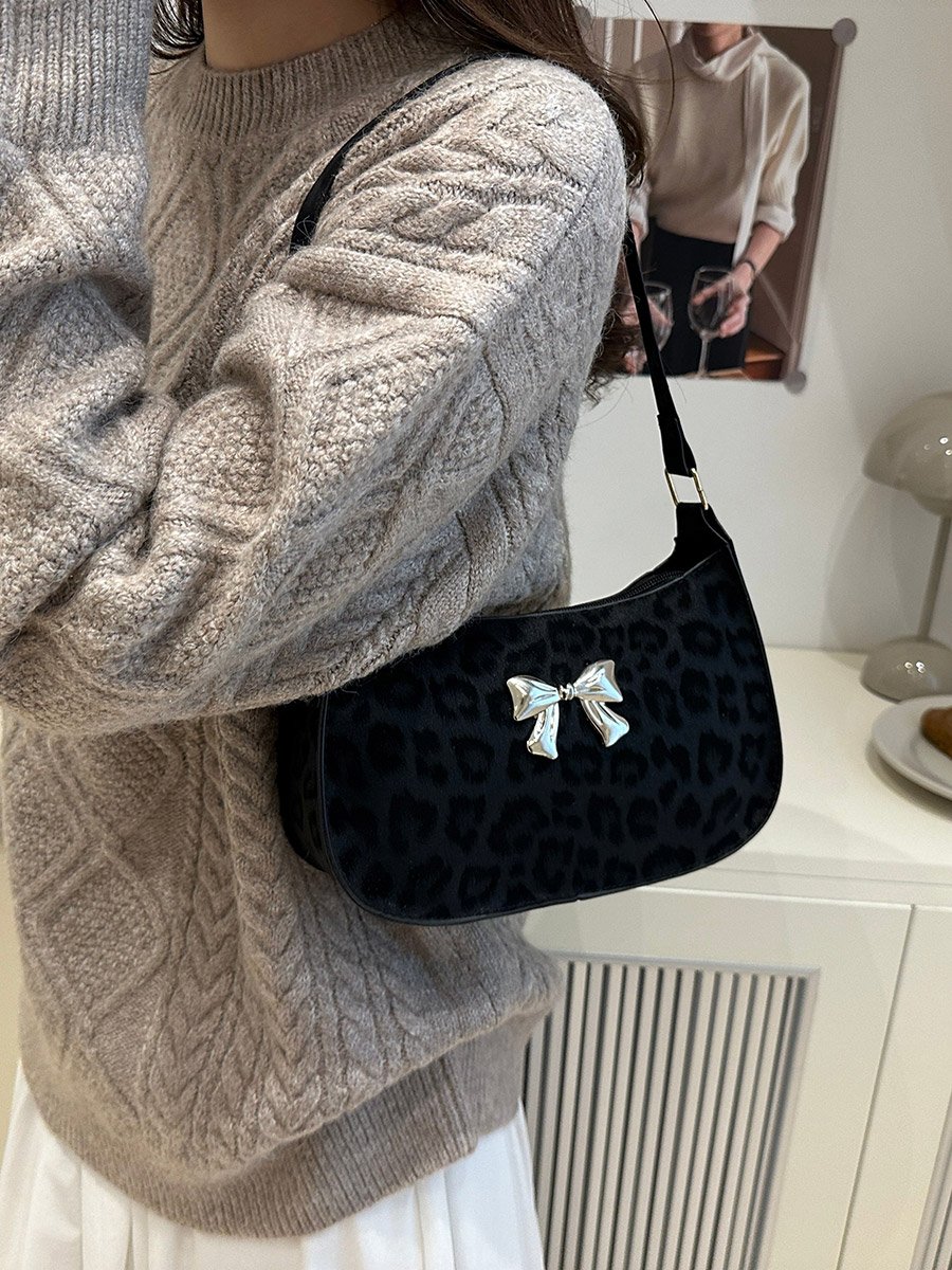 Leopard Print Bow Detail Shoulder Bag