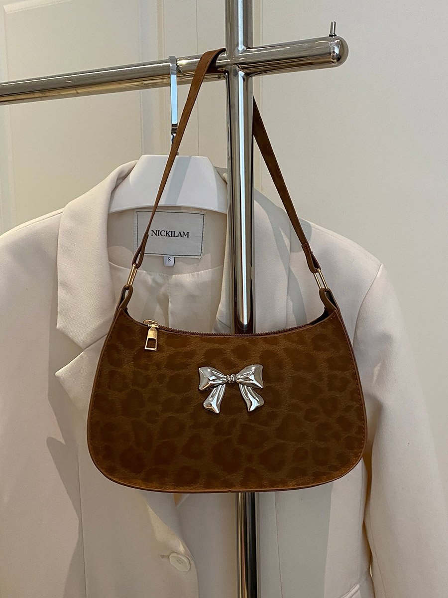 Leopard Print Bow Detail Shoulder Bag