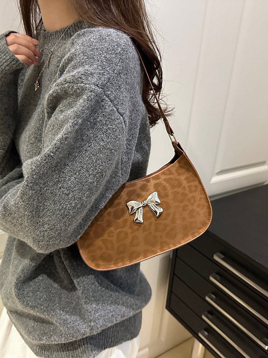 Leopard Print Bow Detail Shoulder Bag