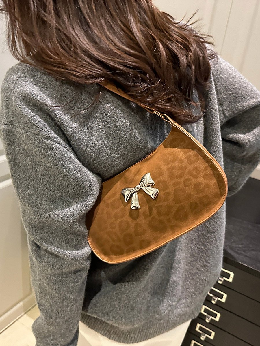 Leopard Print Bow Detail Shoulder Bag