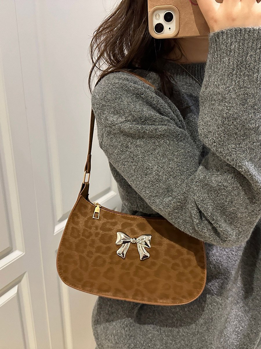 Leopard Print Bow Detail Shoulder Bag